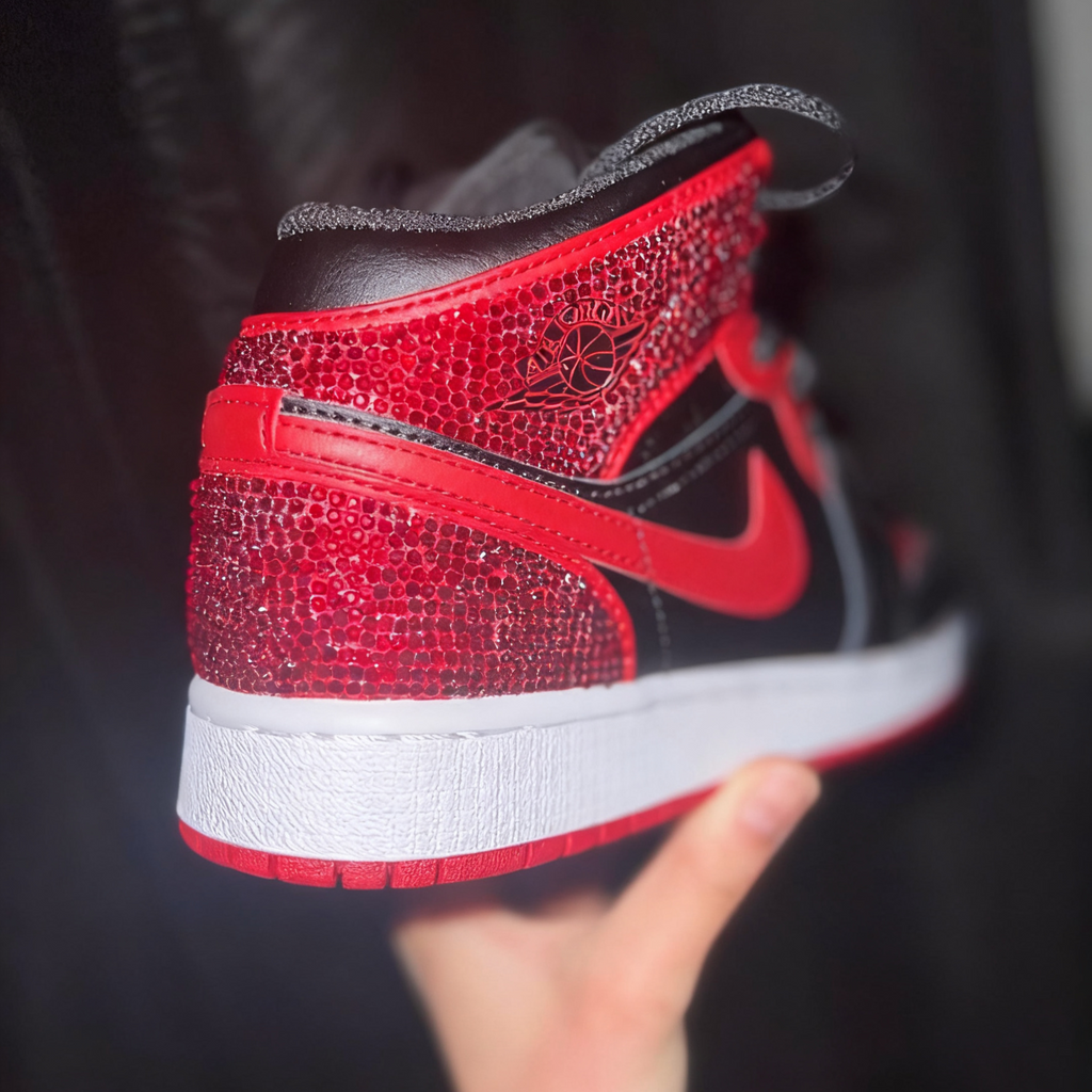 Custom Air Jordan 1 Black Red Rhinestone-oicustom