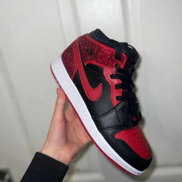 Custom Air Jordan 1 Black Red Rhinestone-oicustom