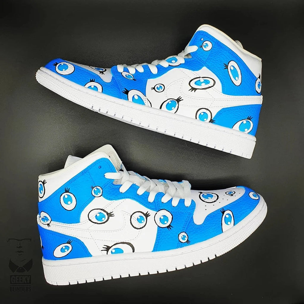 Custom Air Jordan 1 Blue White Eyes Pattern-oicustom