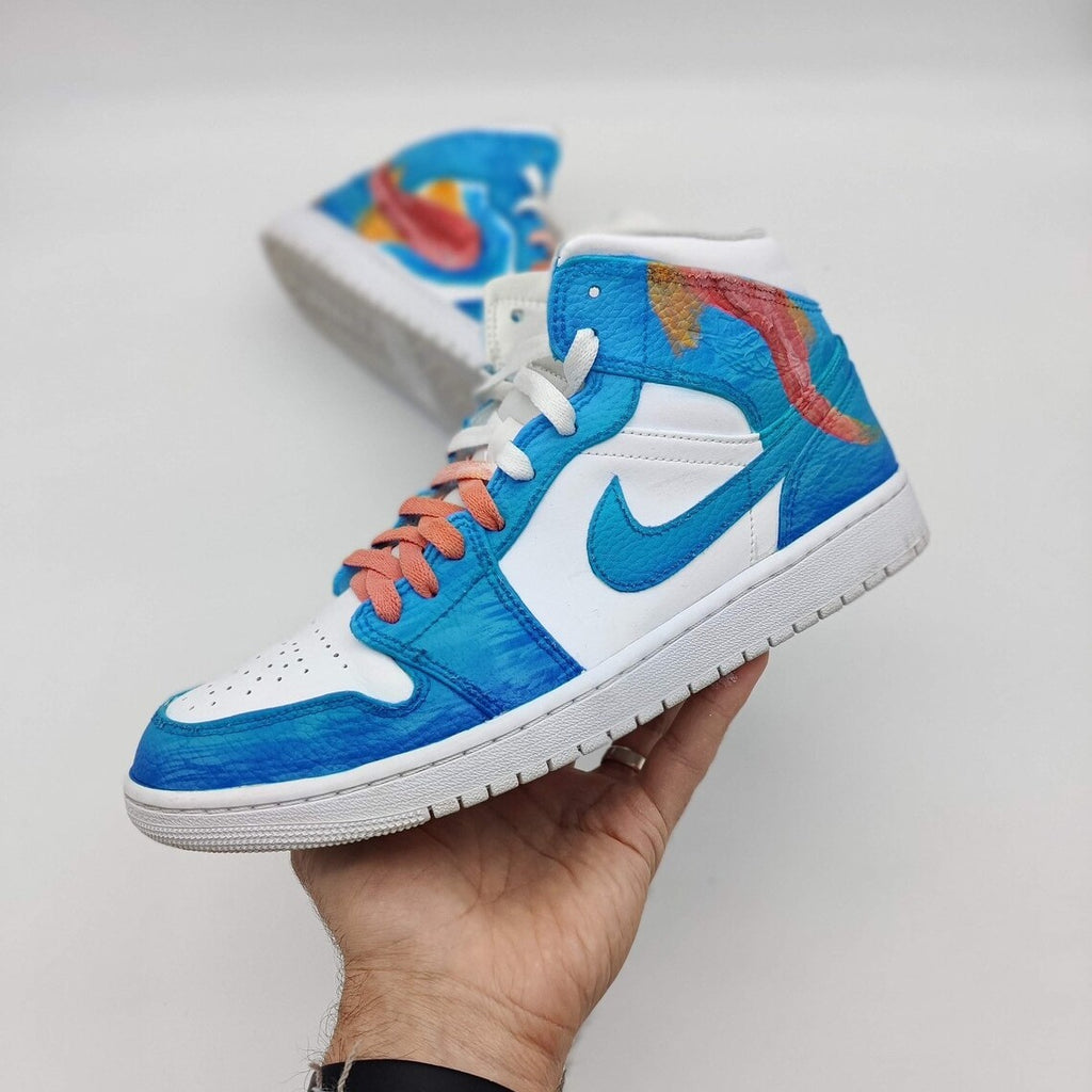 Custom Air Jordan 1 Blue White With Fish Pattern-oicustom
