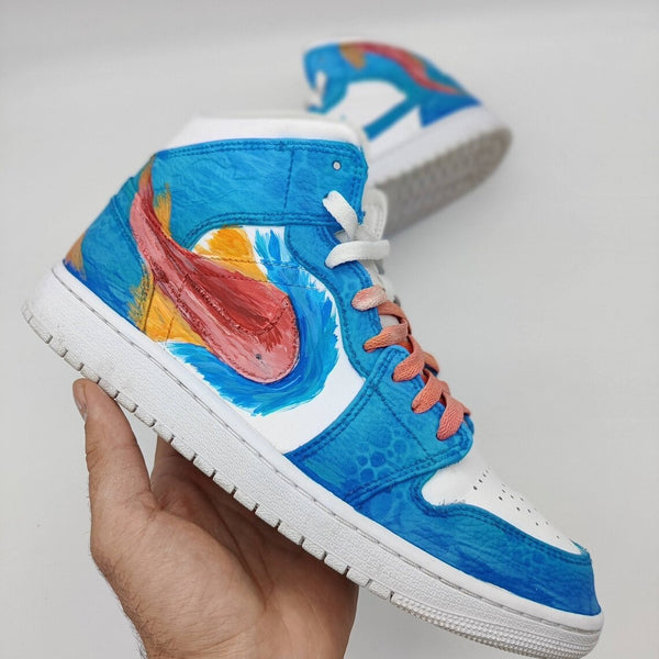 Custom Air Jordan 1 Blue White With Fish Pattern-oicustom