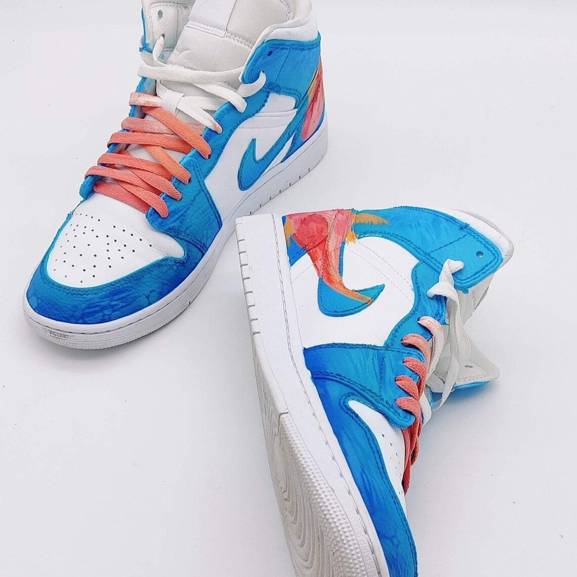 Custom Air Jordan 1 Blue White With Fish Pattern – oicustom