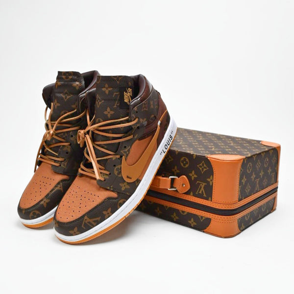 Custom Air Jordan 1 Brown And Orange With LV Pattern-oicustom