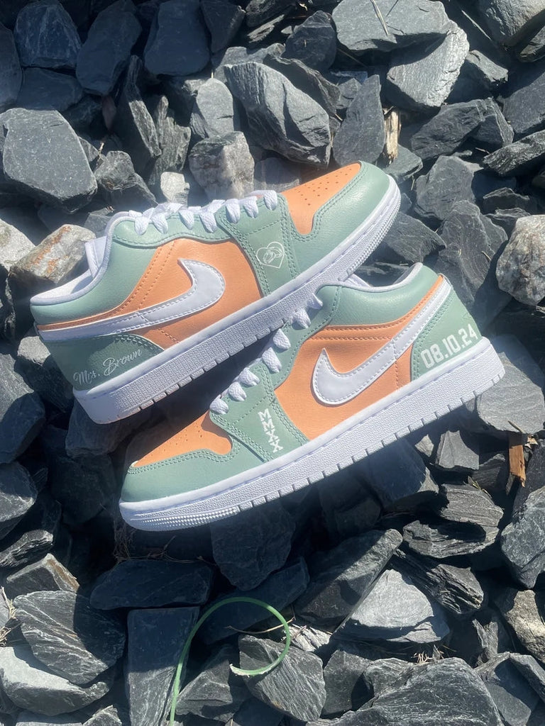 Custom Air Jordan 1 Green Orange Heart - Shaped Pattern-oicustom