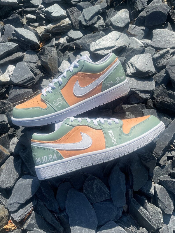 Custom Air Jordan 1 Green Orange Heart - Shaped Pattern-oicustom
