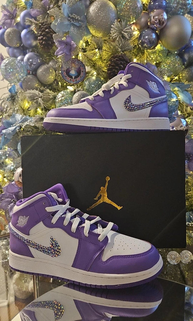 Custom Air Jordan 1 Purple White With Rhinestones Swoosh-oicustom