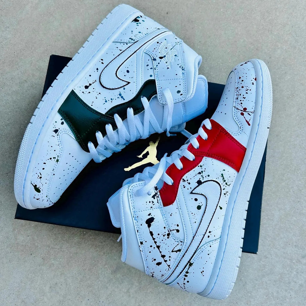 Custom Air Jordan 1 Red And Black Accents Splatter Design-oicustom