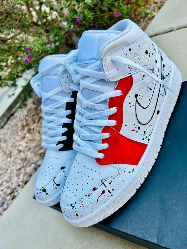 Custom Air Jordan 1 Red And Black Accents Splatter Design-oicustom