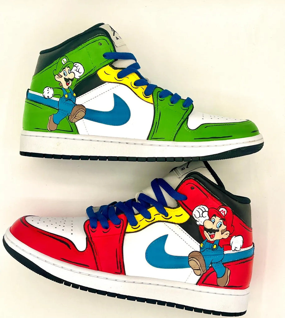 Custom Air Jordan 1 Red Green White Mario Theme-oicustom