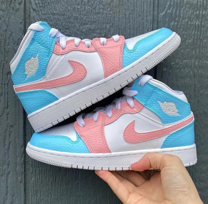 Custom Air Jordan 1 Shoes Baby Blue Pink White-oicustom