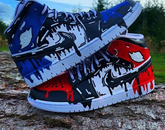 Custom Air Jordan 1 Shoes Black Blue Red Drip Pattern-oicustom
