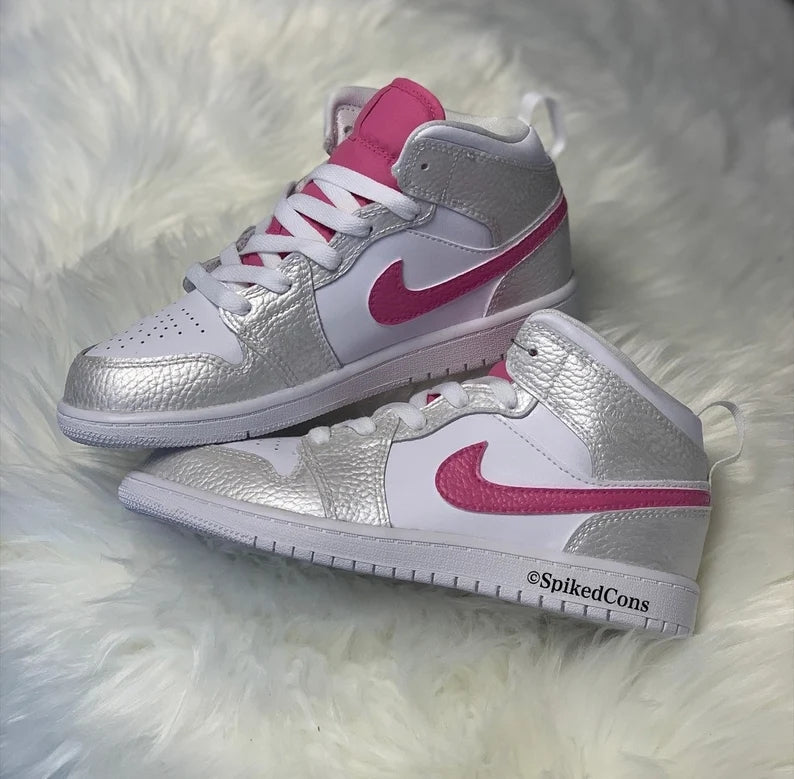 Custom Air Jordan 1 Silver Pink Design-oicustom
