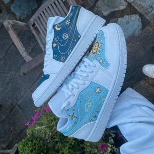 Custom Air Jordan 1 White Baby Blue Celestial Motifs-oicustom