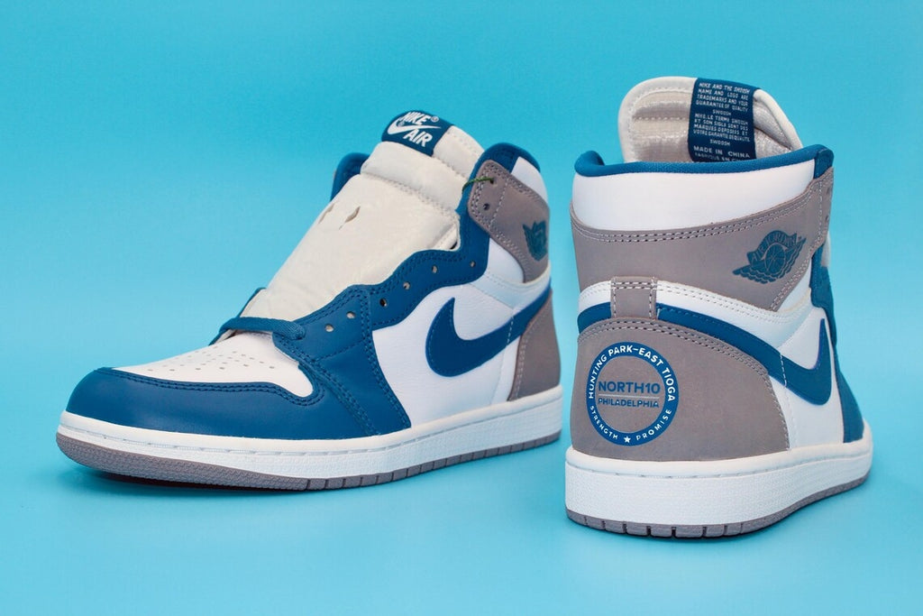 Custom Air Jordan 1 White Blue Gray With North10 Logo-oicustom