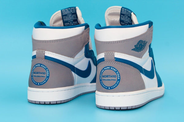 Custom Air Jordan 1 White Blue Gray With North10 Logo-oicustom