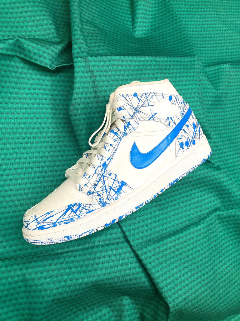 Custom Air Jordan 1 White Blue Splatter Pattern-oicustom