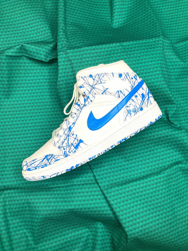 Custom Air Jordan 1 White Blue Splatter Pattern-oicustom