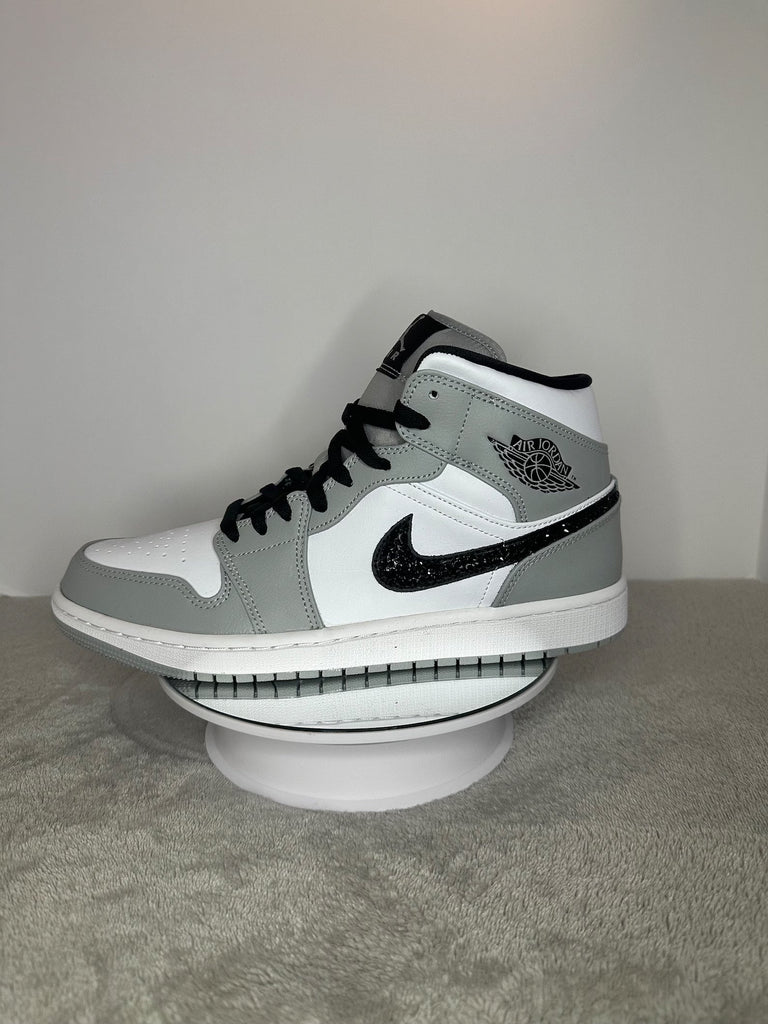 Custom Air Jordan 1 White Grey With Black Glitter-oicustom