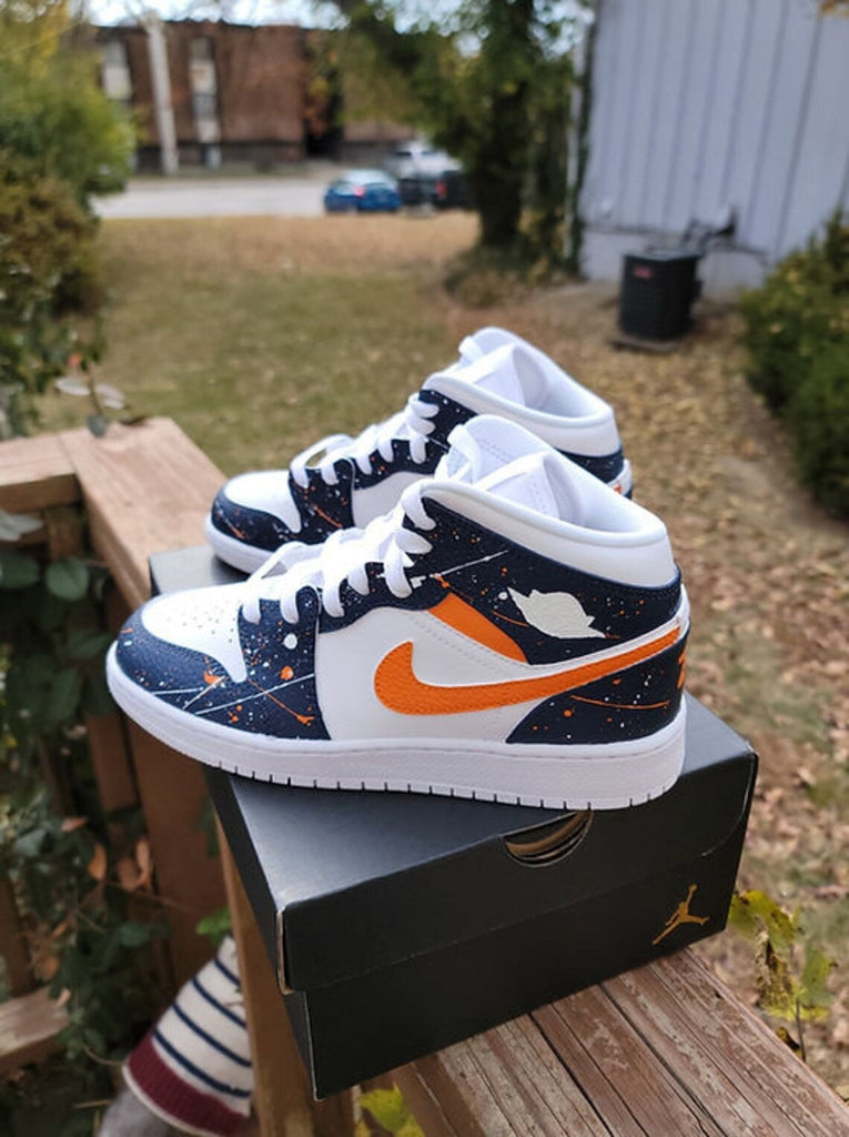 Custom Air Jordan 1 White Navy Orange Splatter-oicustom