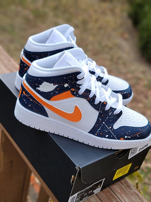 Custom Air Jordan 1 White Navy Orange Splatter-oicustom