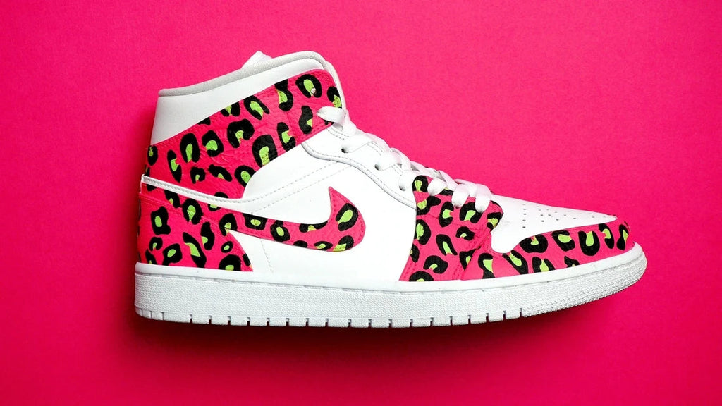 Custom Air Jordan 1 White Pink Green Leopard Print-oicustom