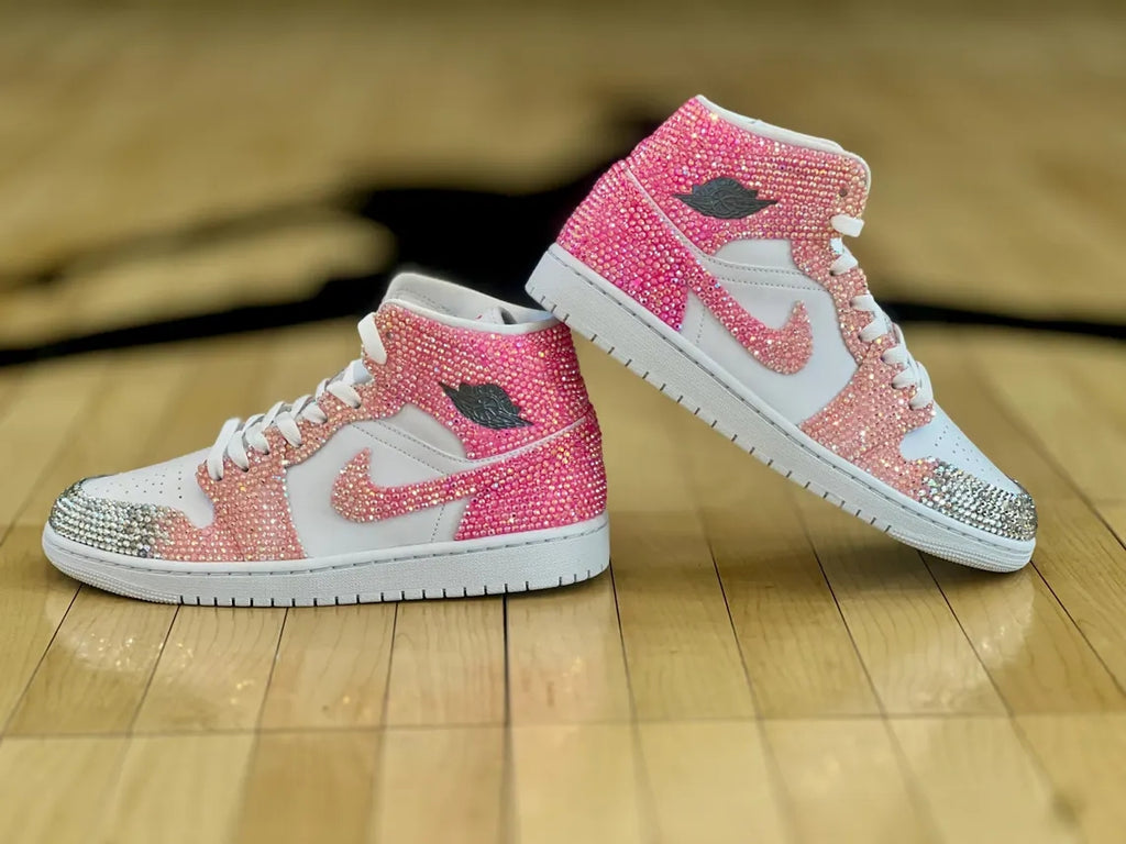 Custom Air Jordan 1 White Pink Rhinestones-oicustom