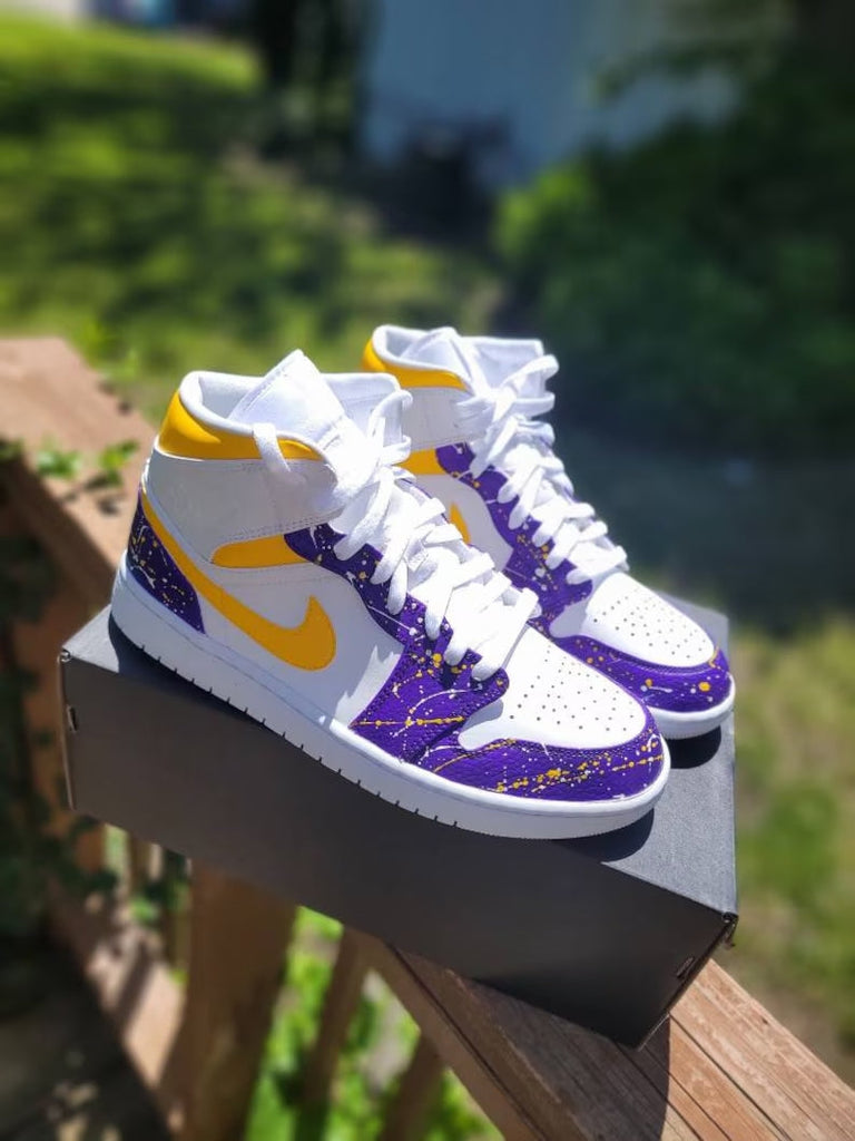 Custom Air Jordan 1 White Purple Yellow Splatter-oicustom
