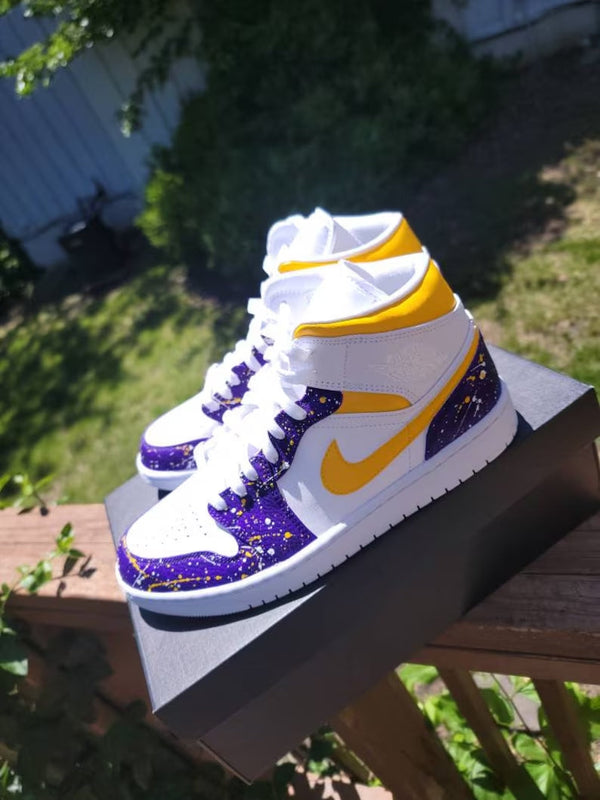 Custom Air Jordan 1 White Purple Yellow Splatter-oicustom