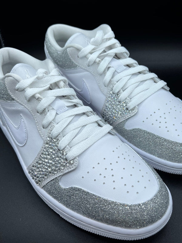 Custom Air Jordan 1 White Silver Glitter Rhinestones-oicustom