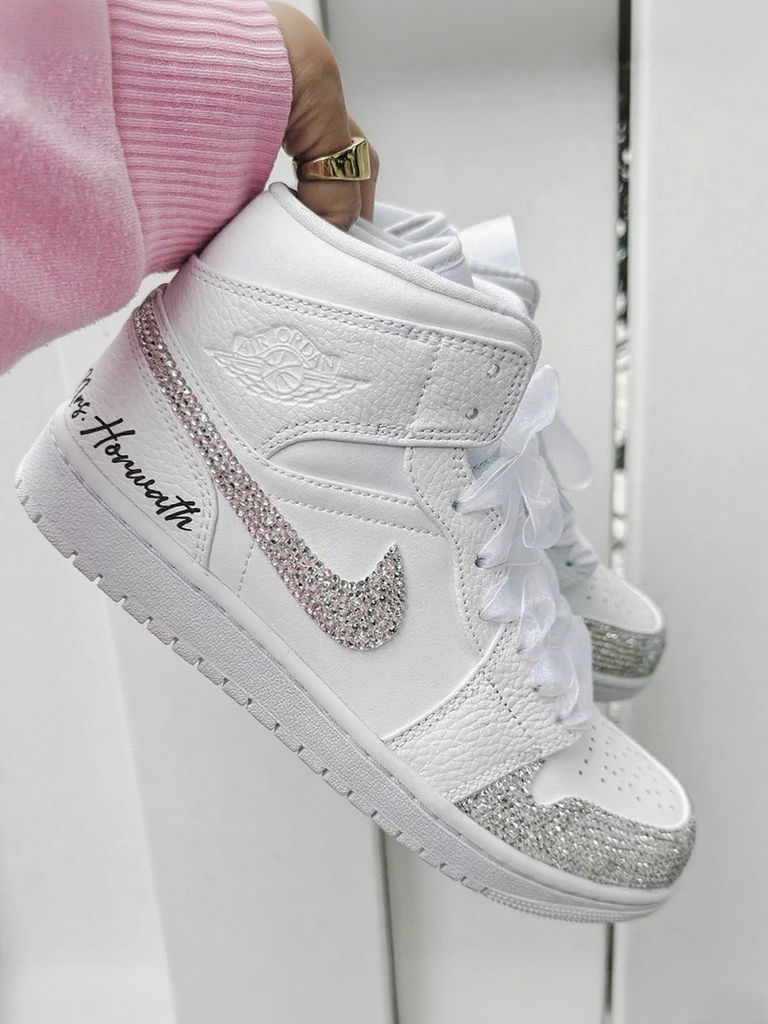 Custom Air Jordan 1 White With Diamonds-oicustom