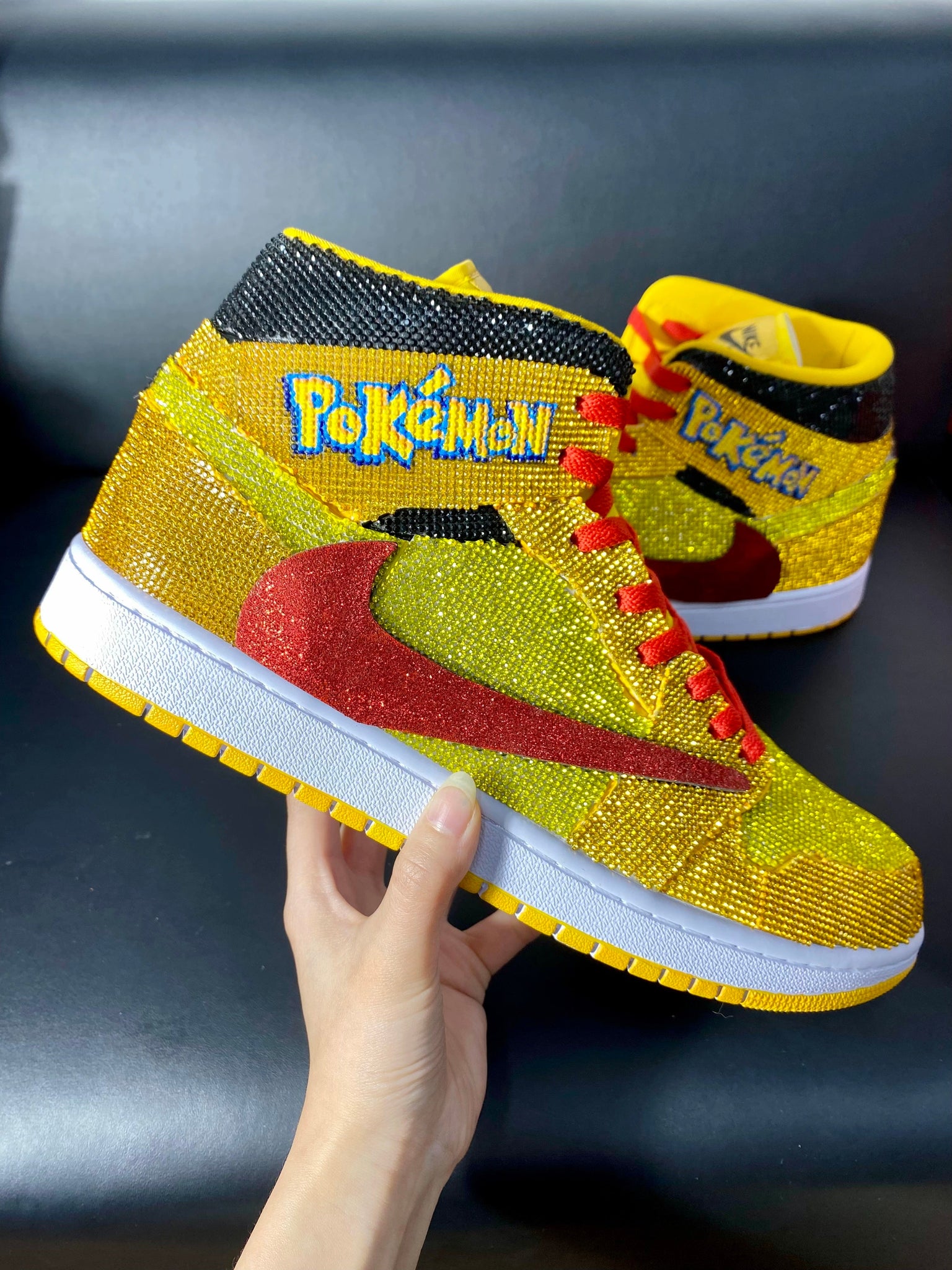 Custom Air Jordan 1 Yellow with Pokemon Logo and Glittery Diamonds ...