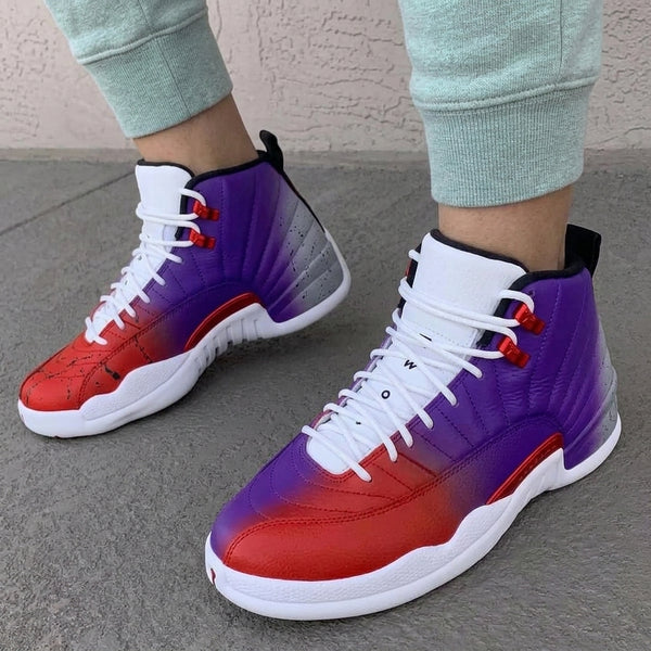 Custom AJ 12s Shoes Raptors Fade Purple Red Gray Splatter-oicustom
