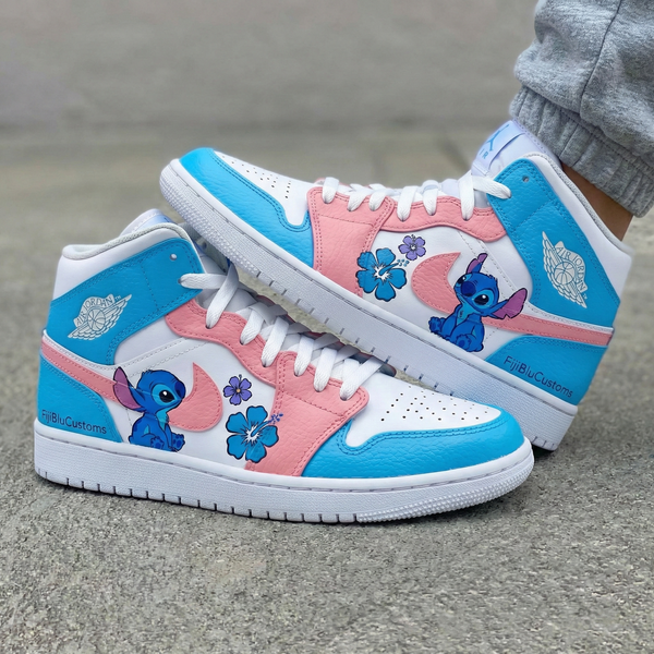 Custom AJ 1s Shoes Baby Blue Baby Pink Stitch Flowers-oicustom