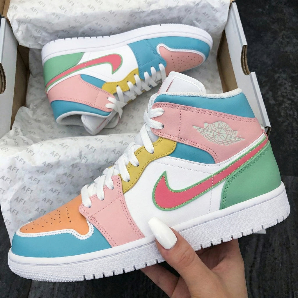 Custom AJ 1s Shoes Baby Blue Baby Pink Yellow Green Color Block-oicustom