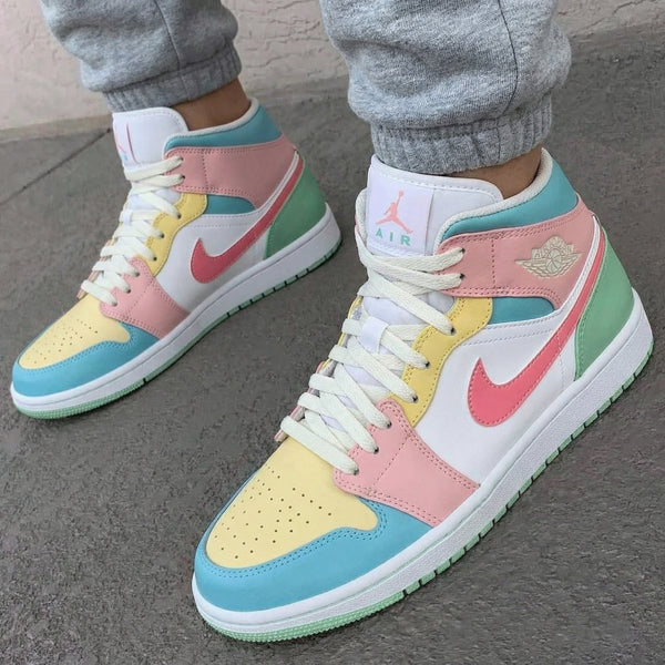 Custom AJ 1s Shoes Baby Blue Baby Pink Yellow Green Color Block-oicustom