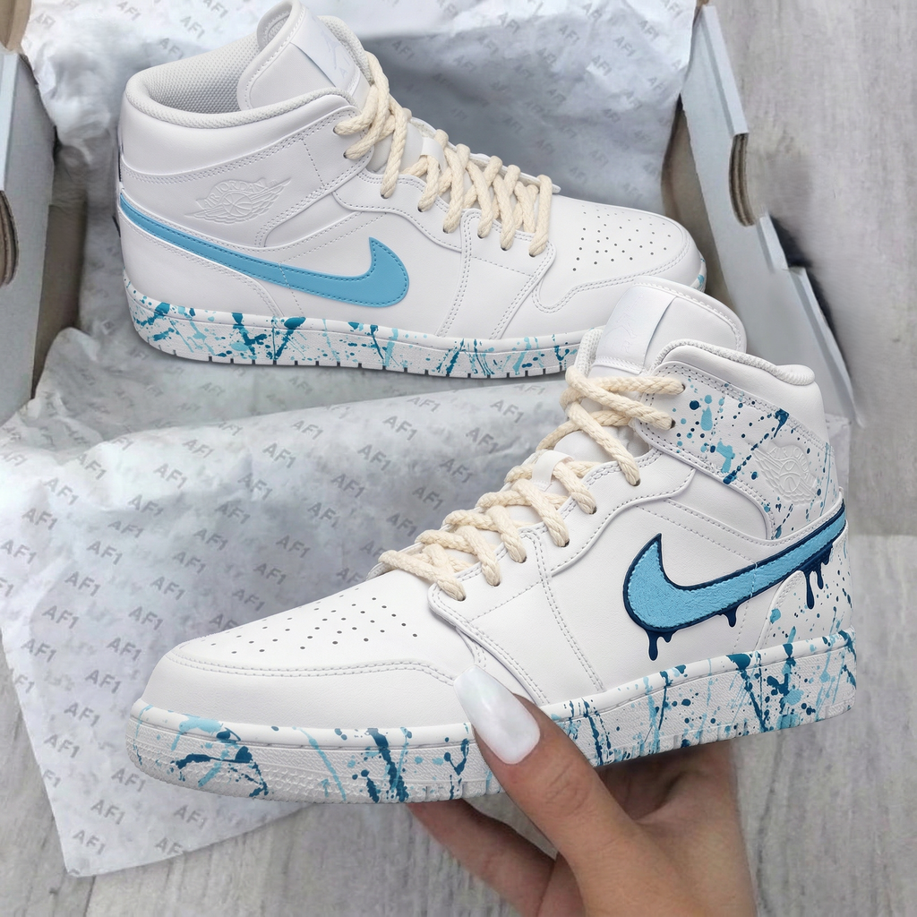 Custom AJ 1s Shoes Baby Blue Blue Splatter Paint-oicustom