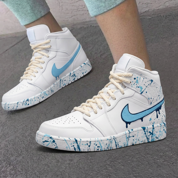 Custom AJ 1s Shoes Baby Blue Blue Splatter Paint-oicustom