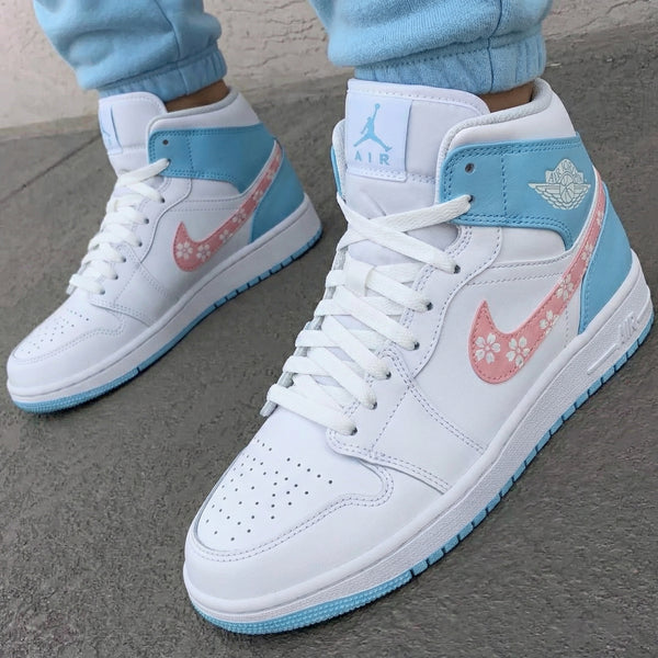 Custom AJ 1s Shoes Baby Blue Pink Cherry Blossom-oicustom