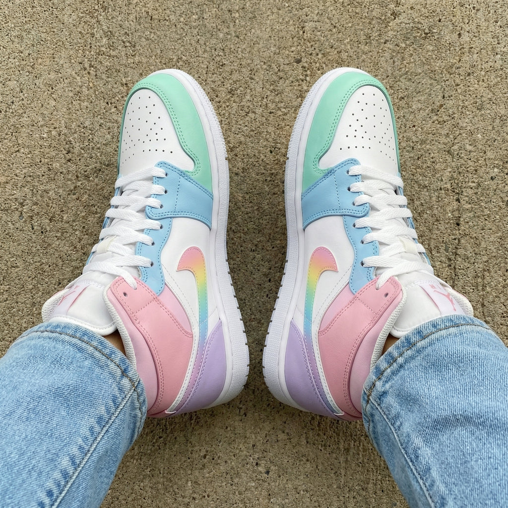 Custom AJ 1s Shoes Baby Blue Pink with Rainbow Swoosh-oicustom