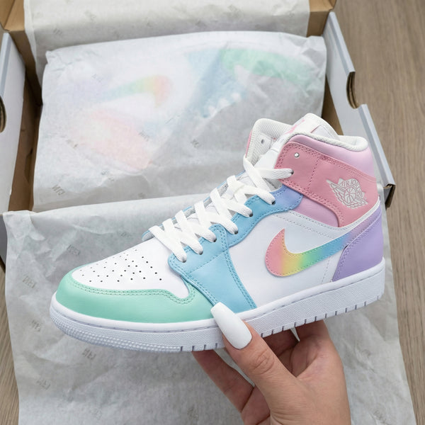 Custom AJ 1s Shoes Baby Blue Pink with Rainbow Swoosh-oicustom