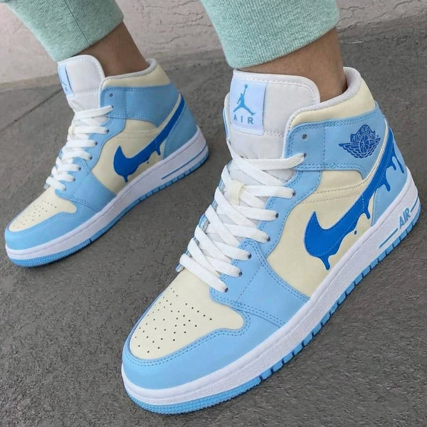 Custom AJ 1s Shoes Baby Blue Royal Blue Drip Swoosh-oicustom