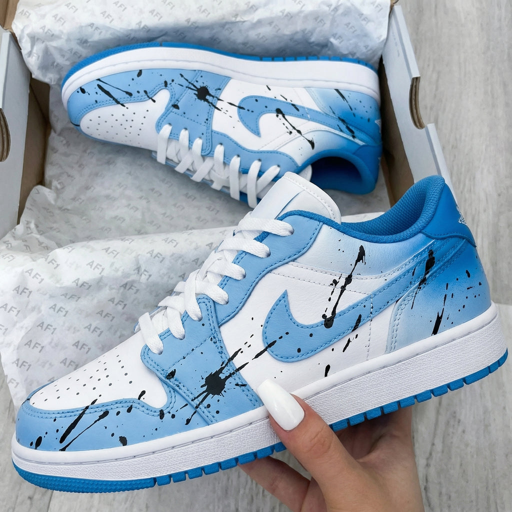 Custom AJ 1s Shoes Baby Blue White Black Splatter-oicustom