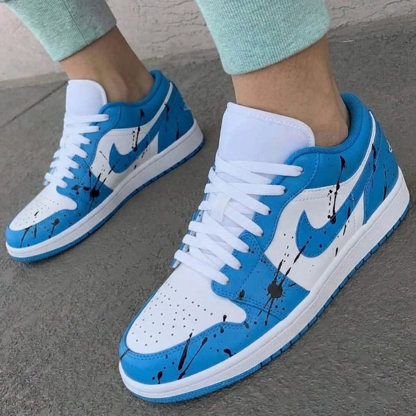 Custom AJ 1s Shoes Baby Blue White Black Splatter-oicustom