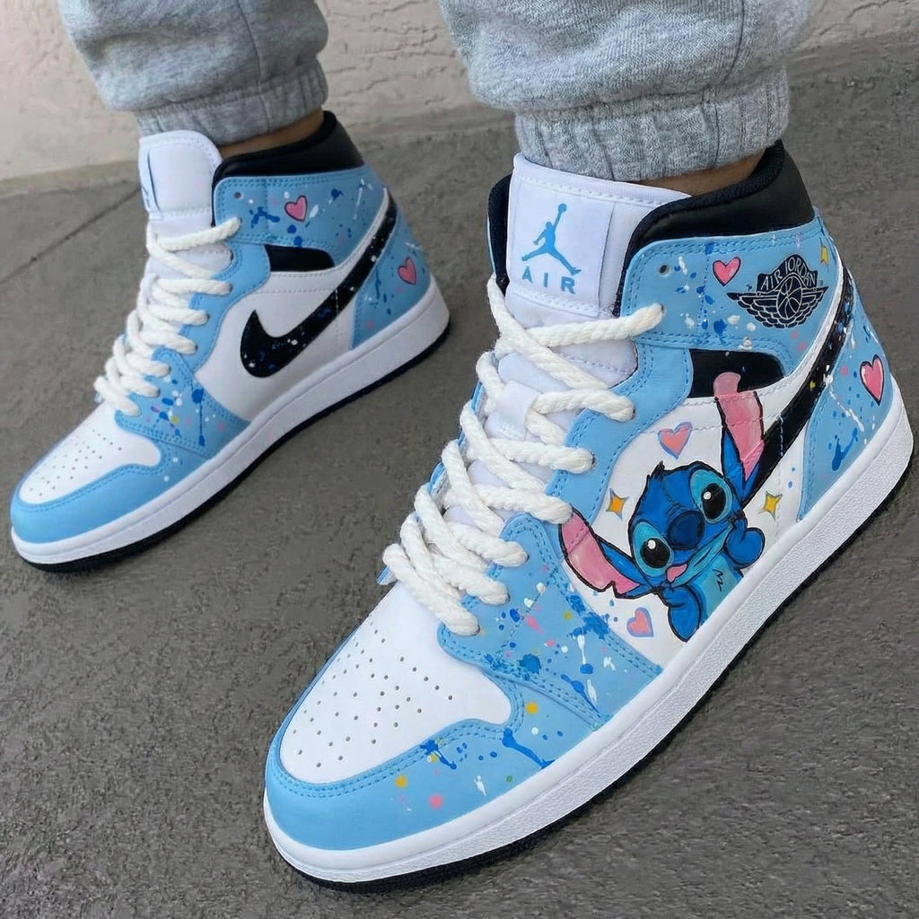 Custom AJ 1s Shoes Baby Blue White Stitch Pattern-oicustom