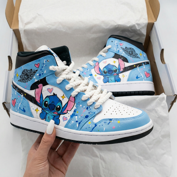 Custom AJ 1s Shoes Baby Blue White Stitch Pattern-oicustom