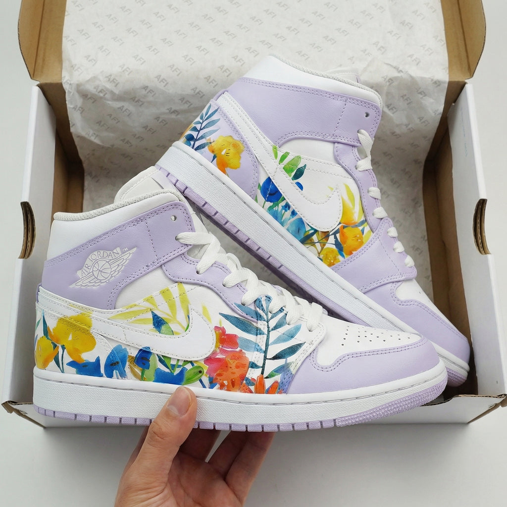 Custom AJ 1s Shoes Baby Lavender Floral Design-oicustom