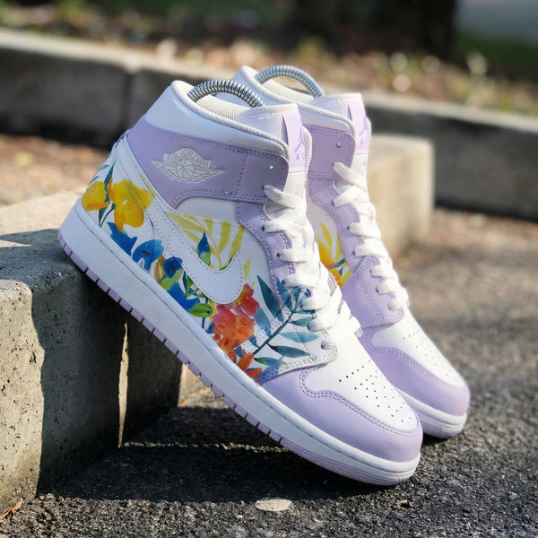 Custom AJ 1s Shoes Baby Lavender Floral Design-oicustom