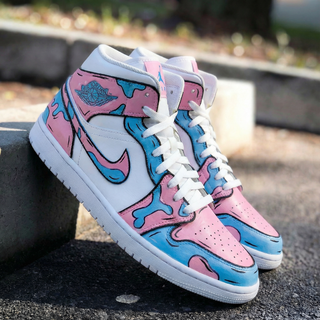 Custom AJ 1s Shoes Baby Pink and Blue Abstract Design-oicustom