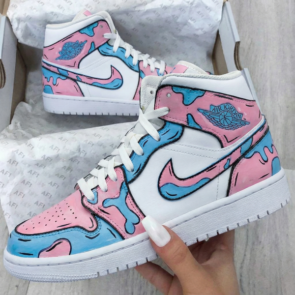 Custom AJ 1s Shoes Baby Pink and Blue Abstract Design-oicustom