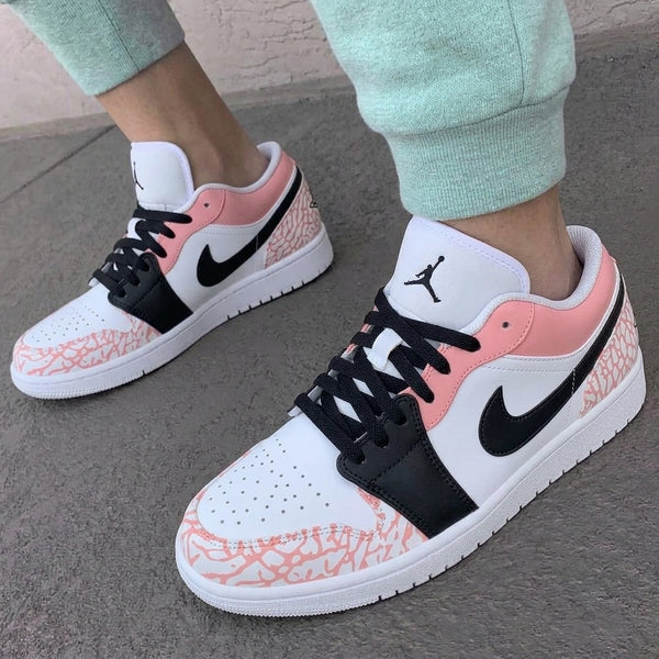 Custom AJ 1s Shoes Baby Pink Black Elephant Print-oicustom